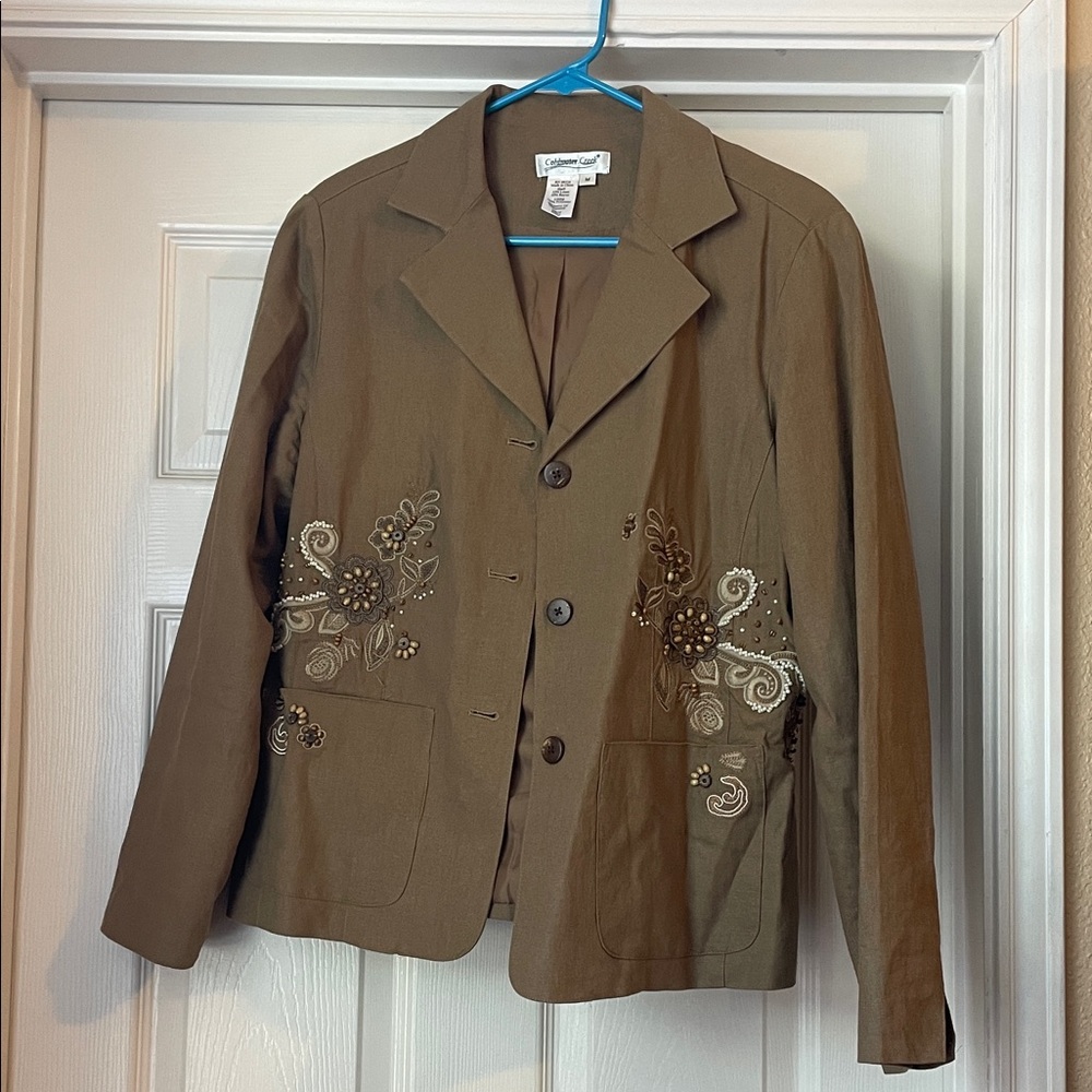 Clear out sale! Linen blend brown embroidery and beads jacket